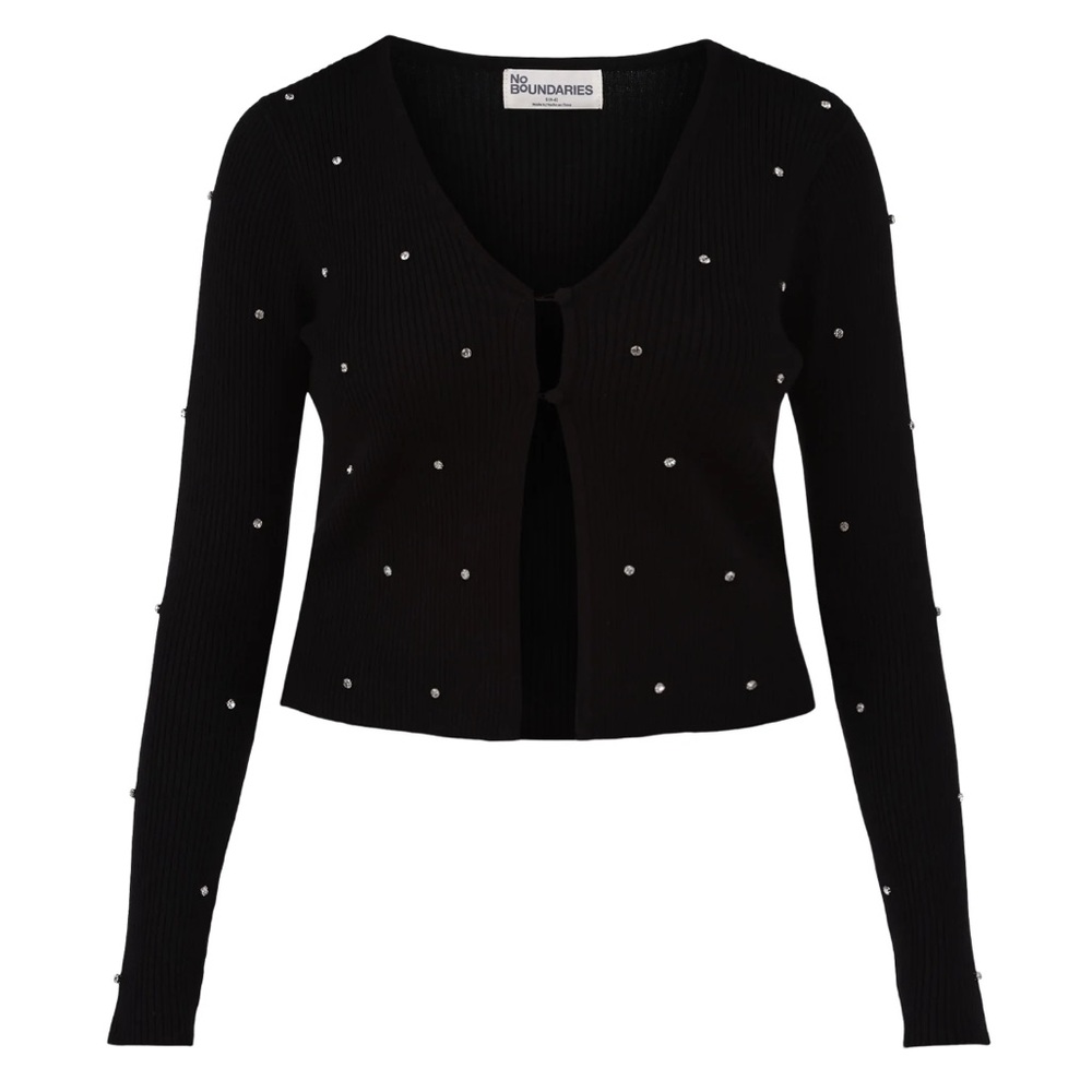 No Boundaries Ribbed Rhinestone Cardigan Size M - Picture 3 of 8